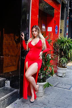 Vestido Longo com Duas Fendas Frente Elastec Liquid Ropahrara 000615