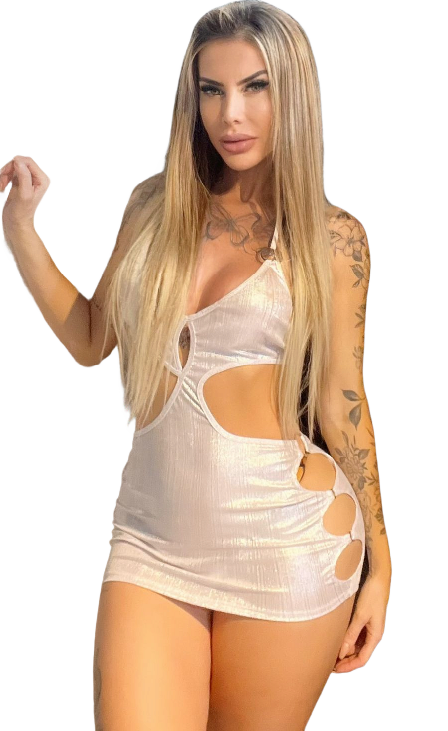 Vestido Curtinho Metálico Argolas na saia e Top Ropahrara 646