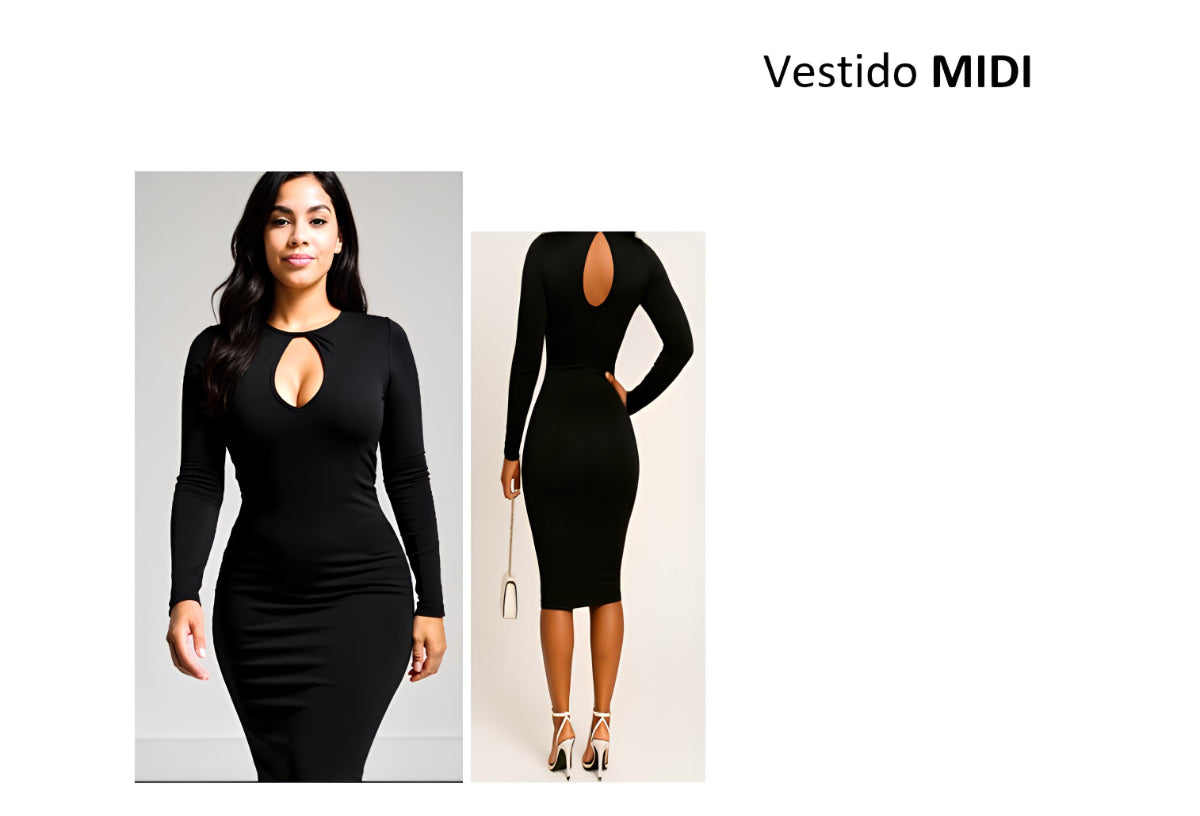 Vestido Ropahrara Preto Acinturado Longuete Feminino Mangas 7319