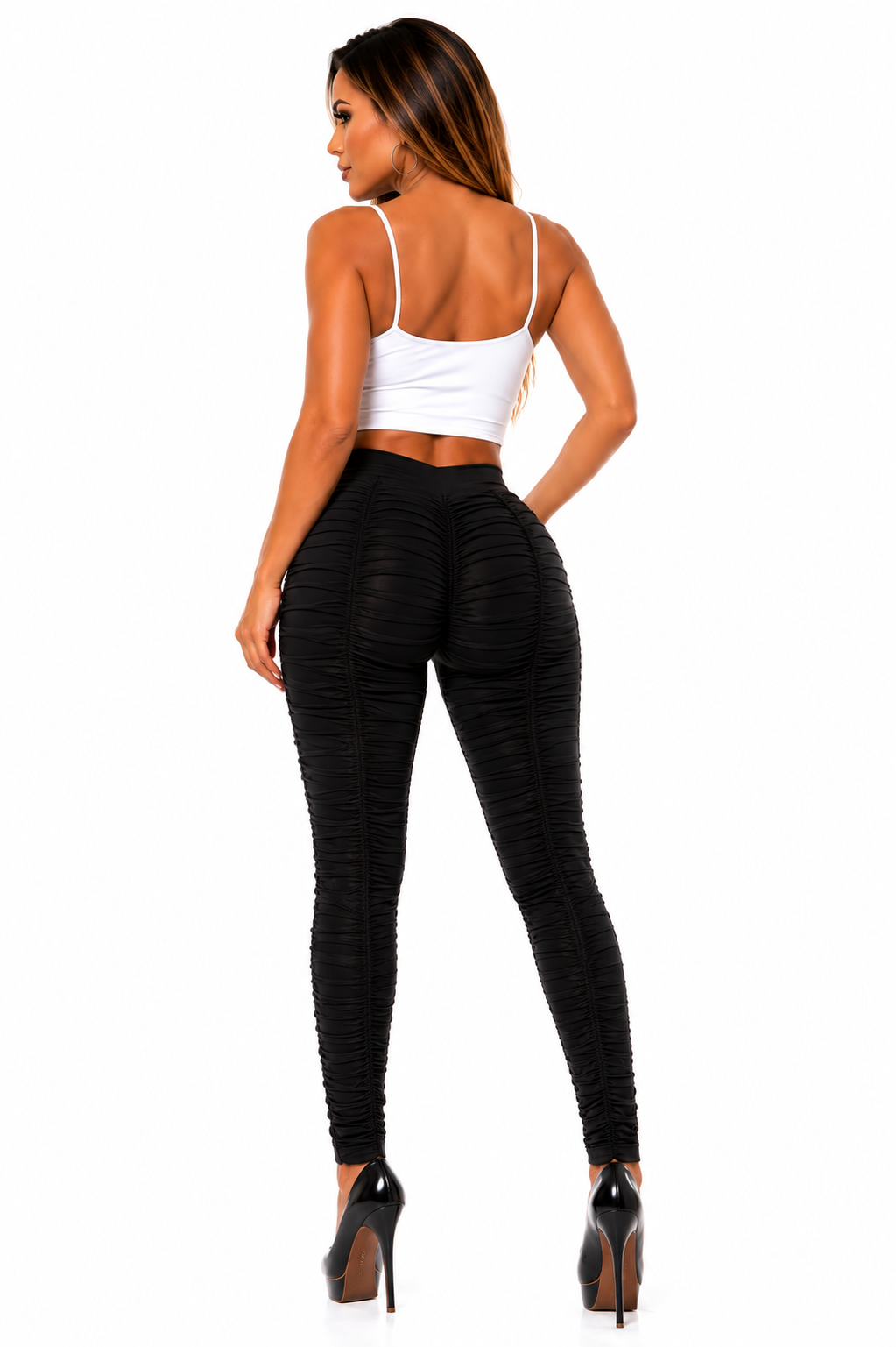 Calça Empina Bumbum Malha Franzida Com Elastano Ropahrara 5040