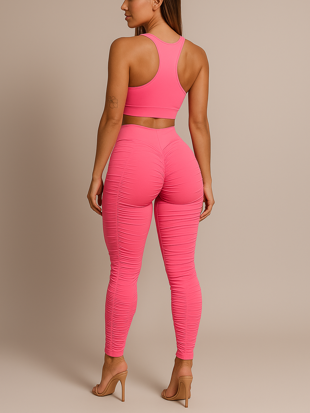 Calça Aumenta Bumbum Malha Franzida Com Elastano Ropahrara 5040 Rosa Neóm