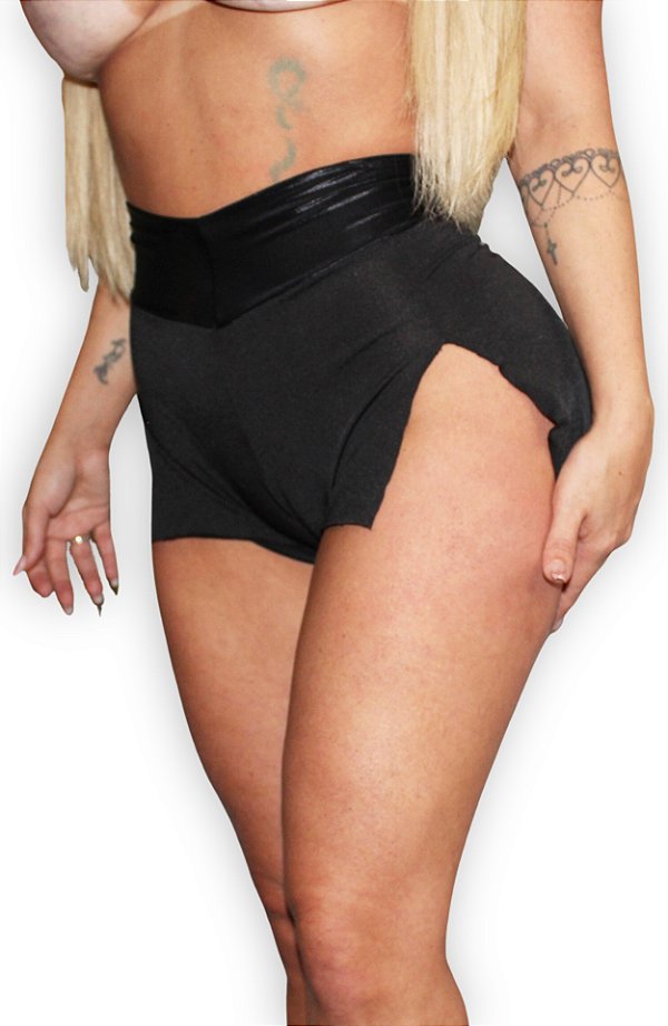 Shorts Cintura alta Cós duplo com fenda sexy para Mulheres Hotwife Ropahrara 602