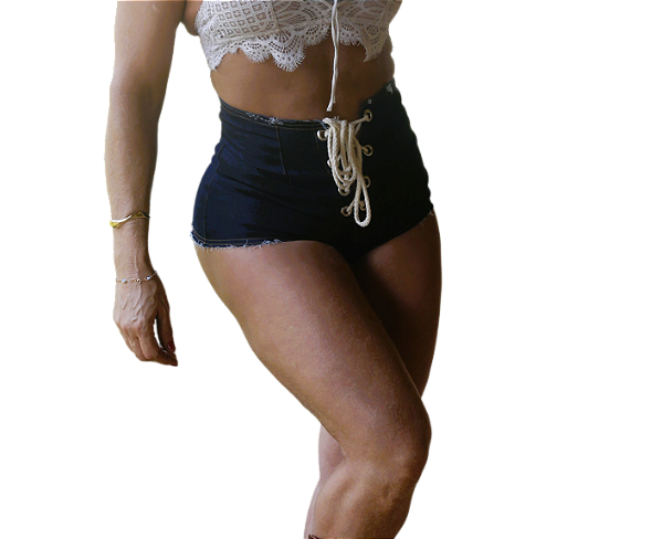 Shorts Jeans Cintura Alta com lhós e Cordão Reforçado 638