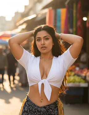 Cropped MALHA Manga Curta de Amarrar na Frente Ropahrara 4643