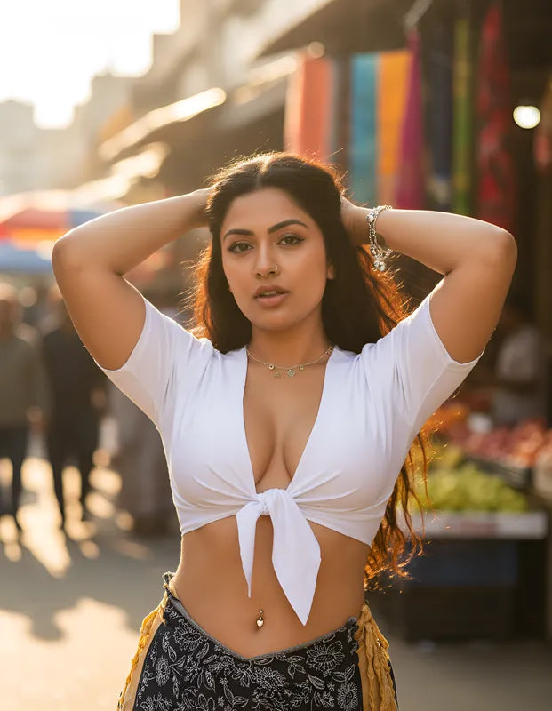 Cropped MALHA Manga Curta de Amarrar na Frente Ropahrara 4643