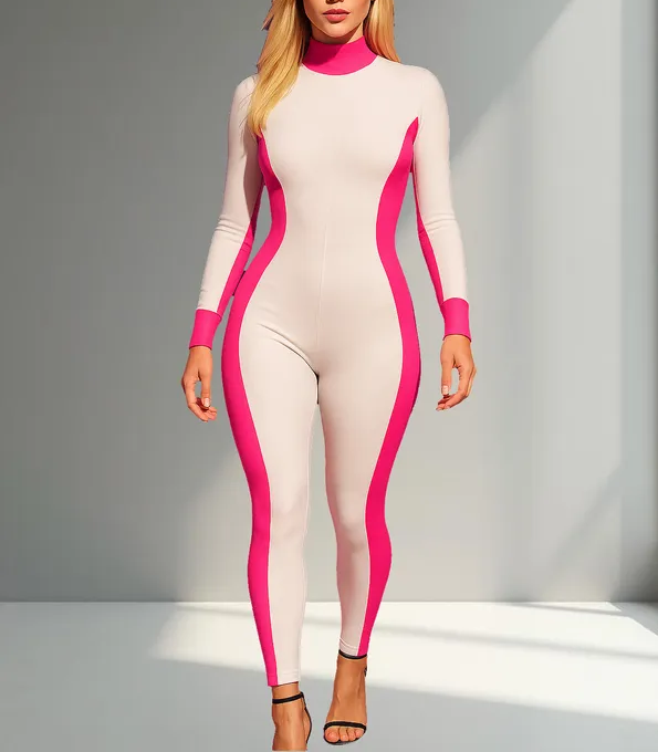 Macacão Feminino Branco Rosa Claro Suplex Anticelulite Justo Hot Ropahrara