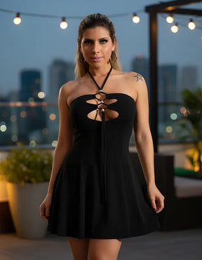 Vestido Curto Preto em Malha Divine Touch Ropahrara 4804 – Elegância, Conforto e Sensualidade