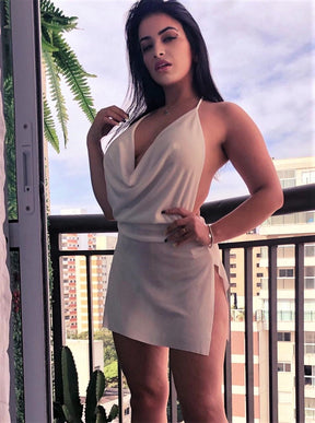 Vestido Curto Sexy Frente Única Decote Profundo Costas Nuas Balada Festa Ropahrara