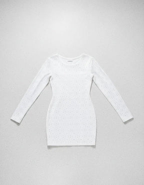 Vestido Branco Curto Manga Longa Justinho Feminino Modelador Festa Balada Casual