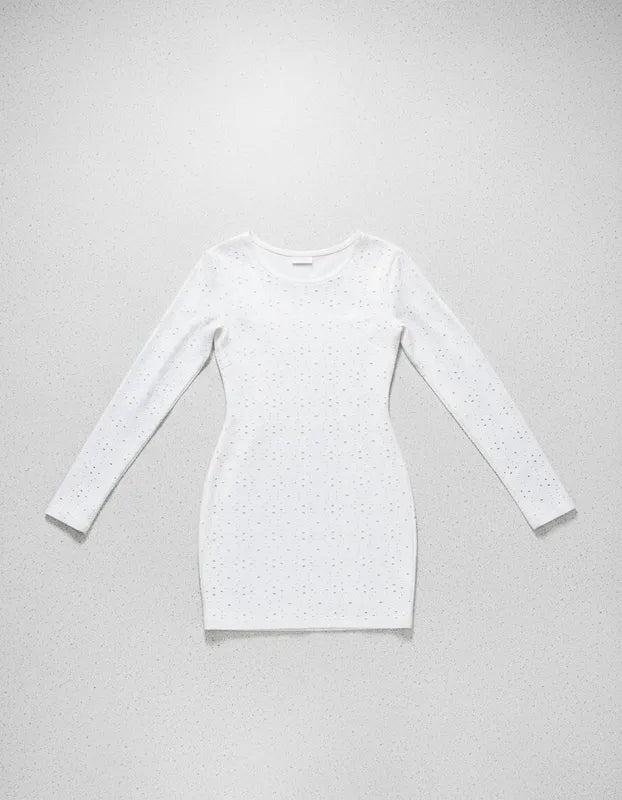 Vestido Branco Curto Manga Longa Justinho Feminino Modelador Festa Balada Casual