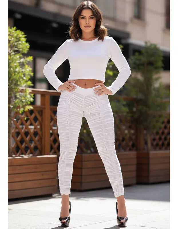 Calça Aumenta Bumbum Malha Franzida Com Elastano Ropahrara 5040