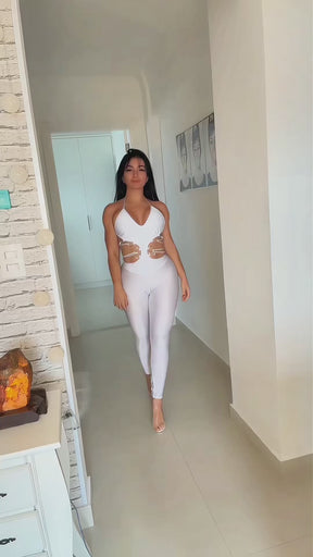Macacão Branco Feminino Vazado com Argolas Ropahrara 7331