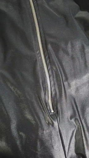 Macacão Feminino Spandex Brilho Efeito Couro Manga Longa com Zíper Frontal Ropahrara 4062