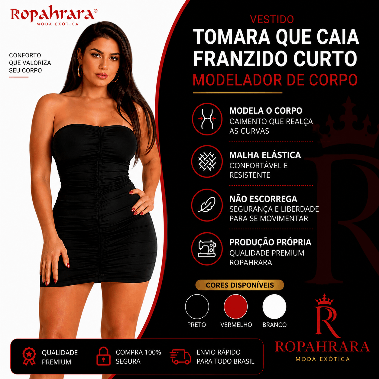 Vestido Tomara Que Caia Franzido Curto Modelador De Corpo 5093