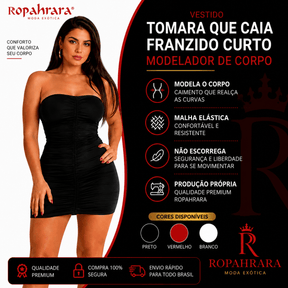 Vestido Tomara Que Caia Franzido Curto Modelador De Corpo 5093